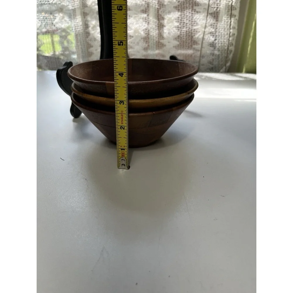 Vtg MCM Segmented Artisan Made Wood Bowl Bullseye Mark Patent Japan 6
